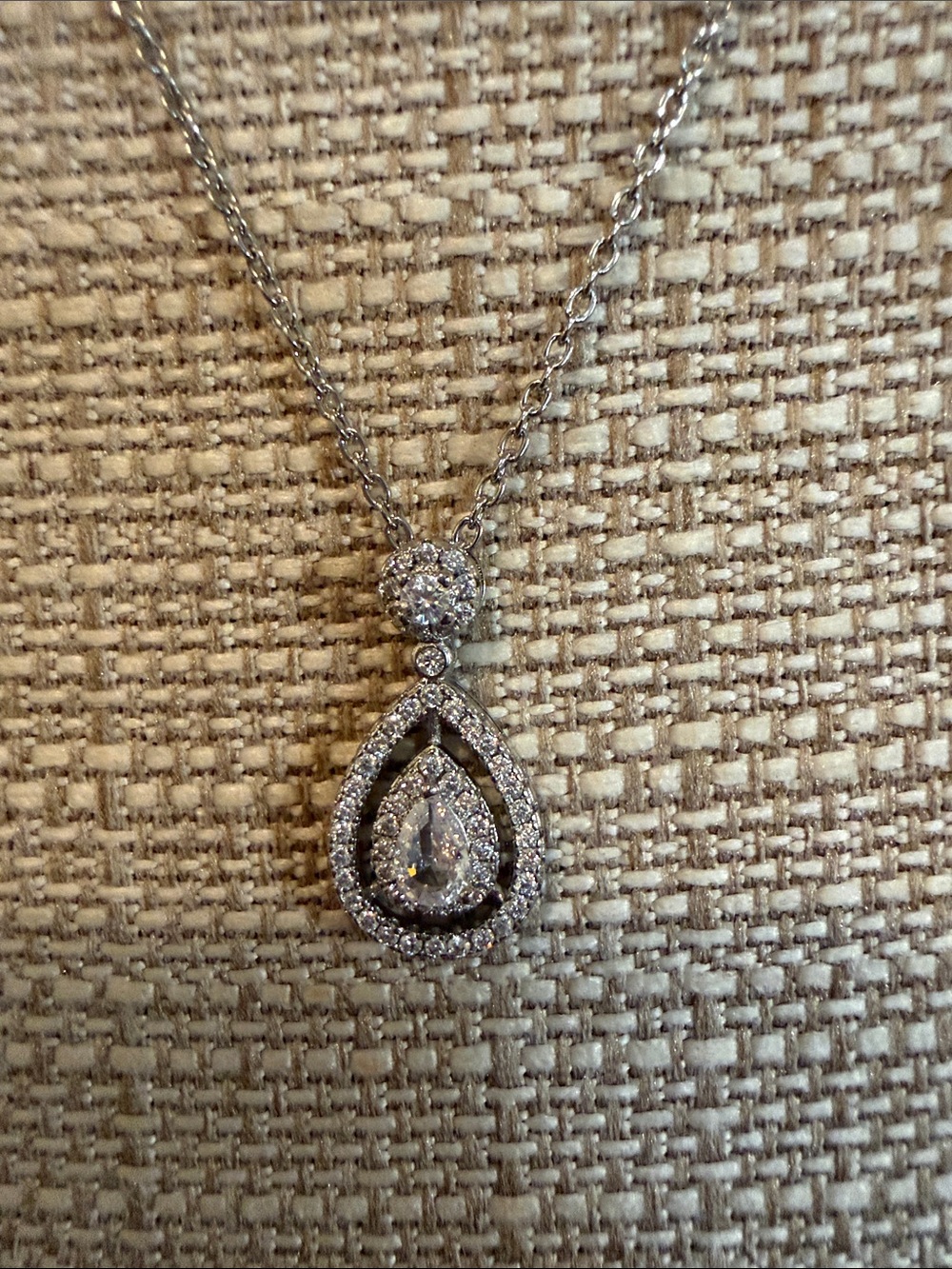 Sterling Silver Teardrop Halo Pendant Necklace in Silver